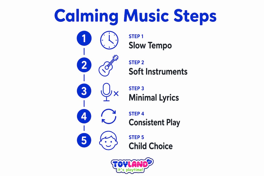 Infographic showing steps to calming music routine
