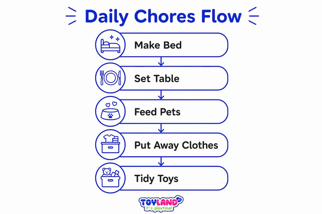 Infographic of daily chores flow for 6-year-olds