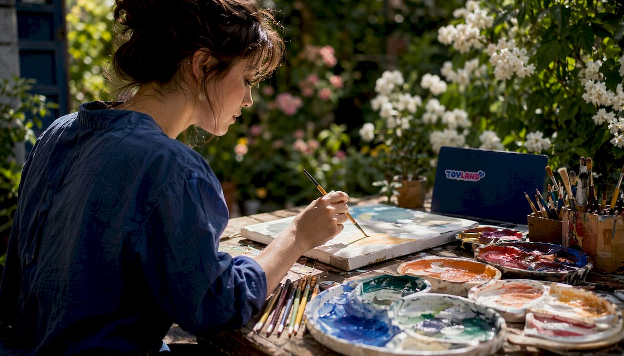 Artist's workspace showing emotional color palettes and brush