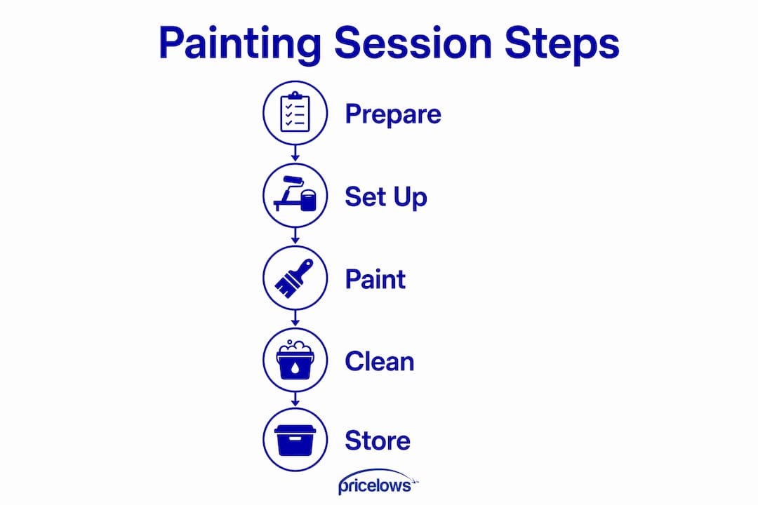 Infographic illustrating painting session steps from prepare to store