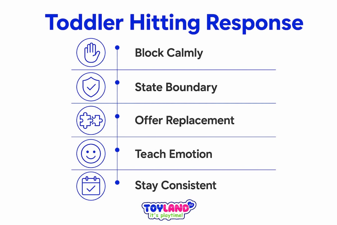 Infographic outlining toddler hitting response steps