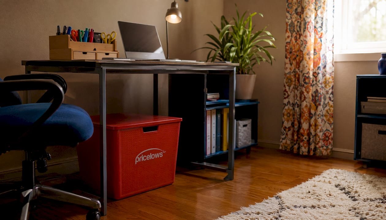 Compact home office with budget storage solutions