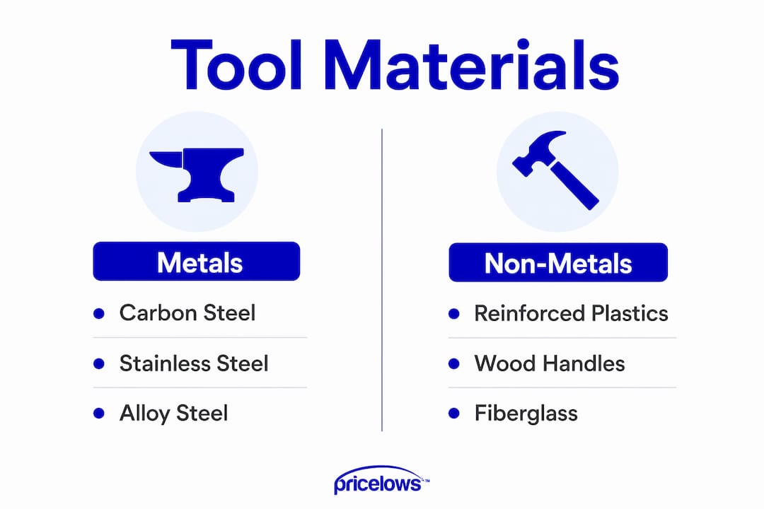 Infographic comparing metal and non-metal yard tool materials