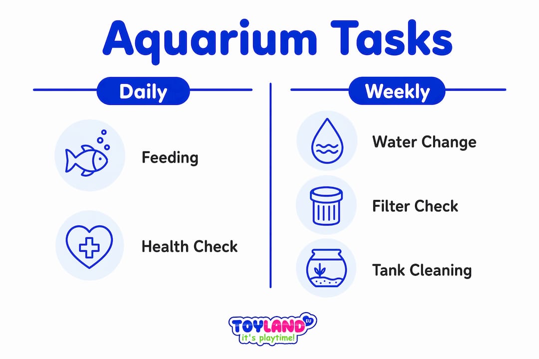 Infographic comparing daily and weekly aquarium tasks