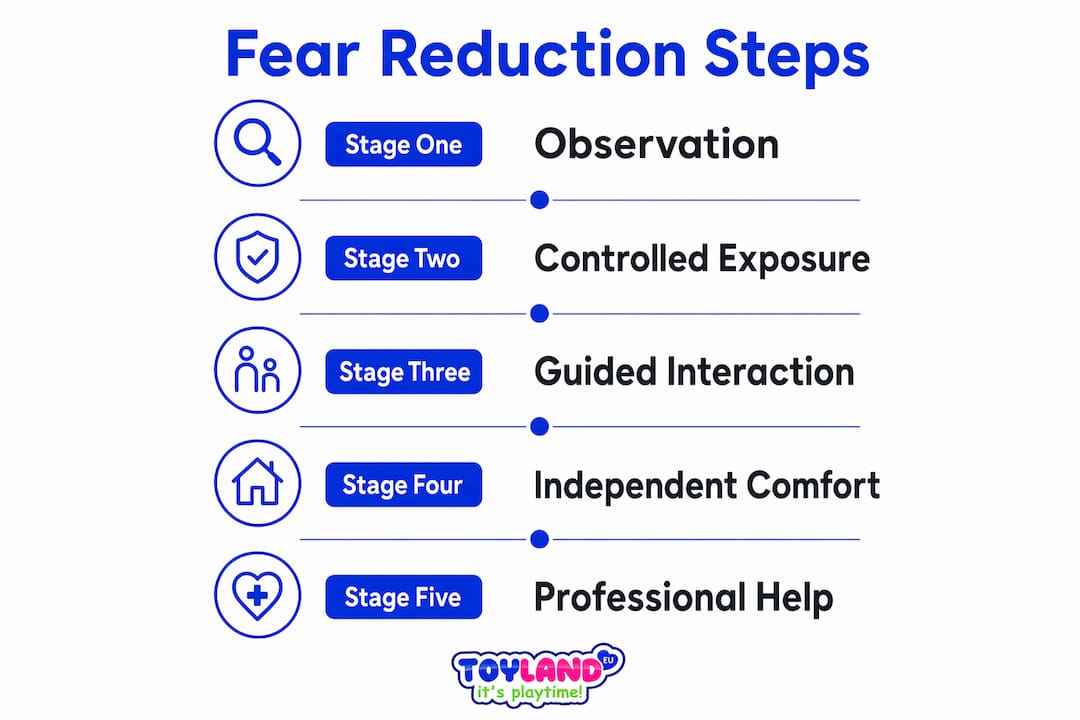 Infographic showing step-by-step plan to reduce child's fear of dogs