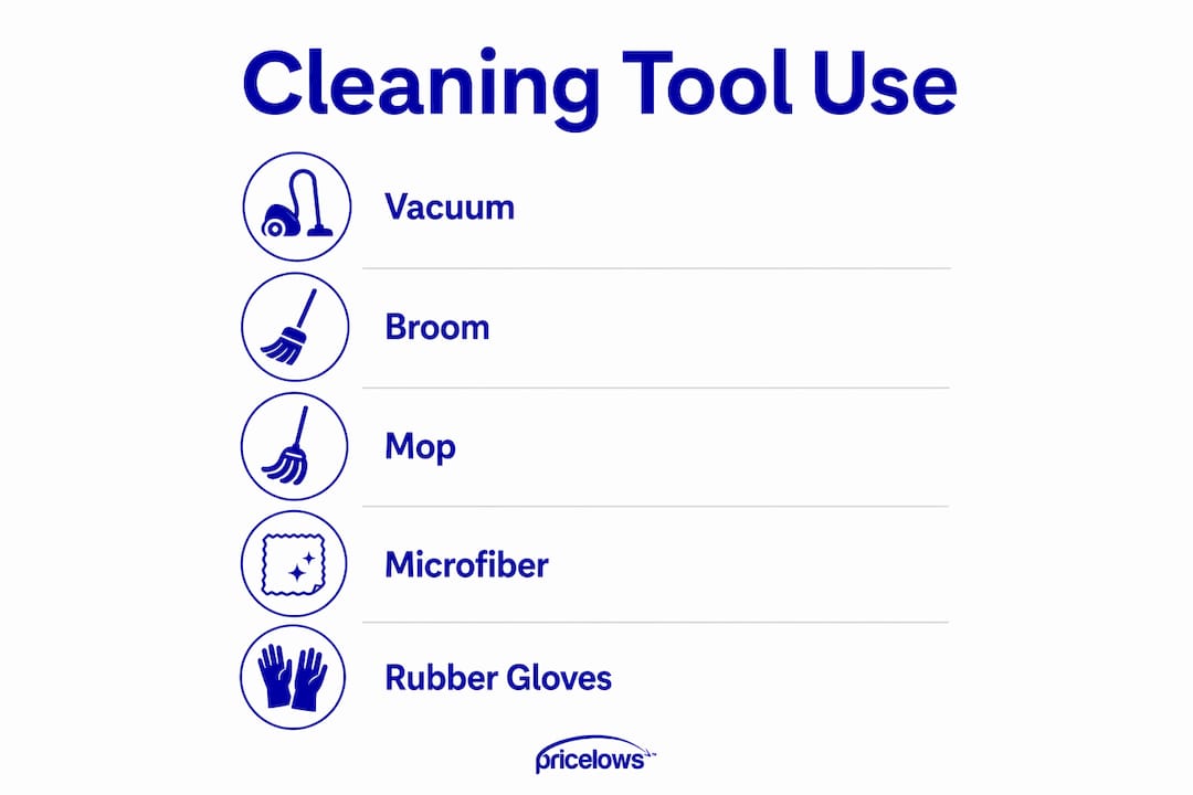 Infographic showing cleaning tools and their use frequency