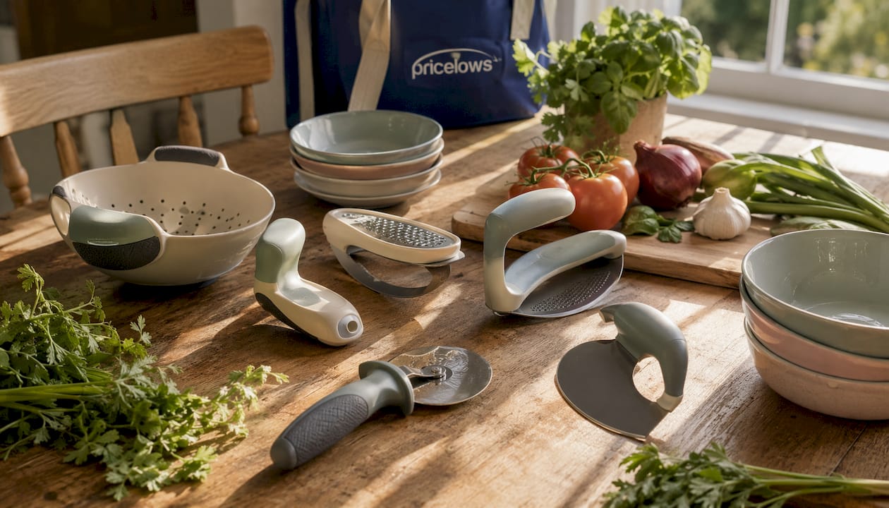 Close-up adaptive kitchen tool handles with logo