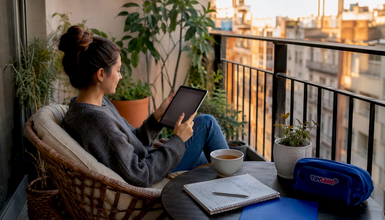 Young woman browsing Big Ten gear online at home