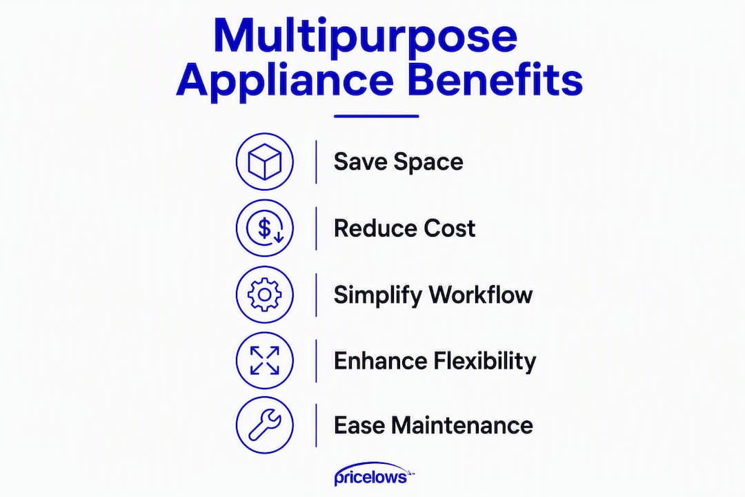 Infographic showing multipurpose appliance benefits as vertical steps