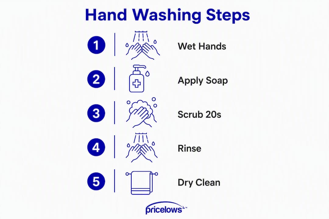 Infographic showing step-by-step hand washing process