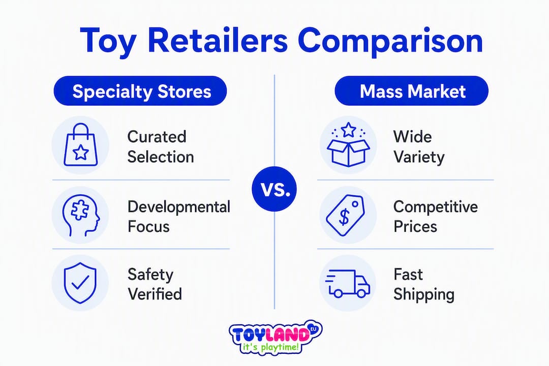 Infographic comparing specialty versus mass market toy retailers