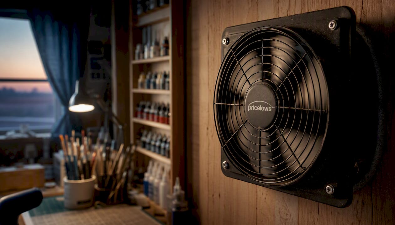 Close-up of ventilation exhaust fan in hobby room