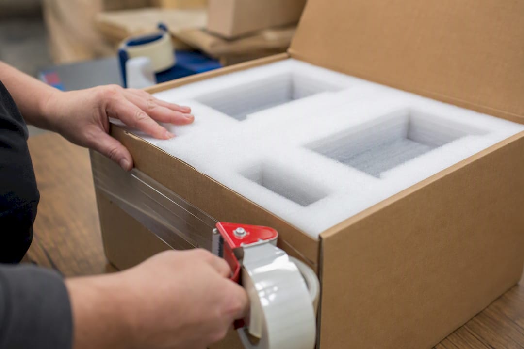 Close-up of rigid packaging for battery shipping