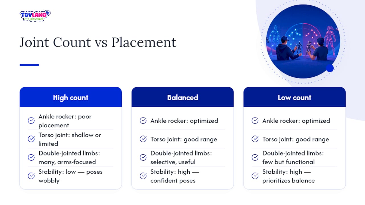 Diagram comparing articulation joint count and placement quality