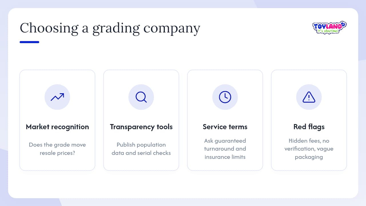Diagram highlighting grading company evaluation criteria