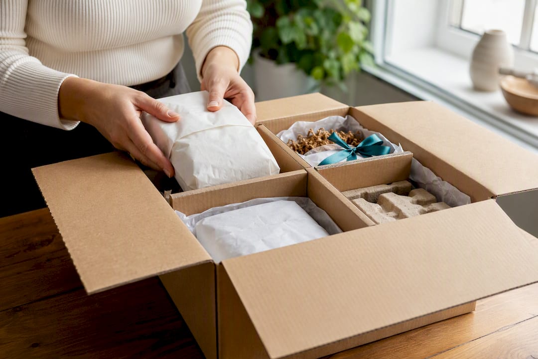 Gift basket components protected inside shipping carton