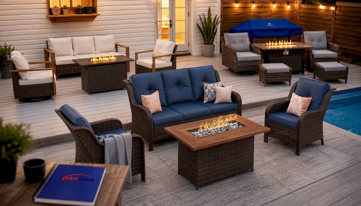 Outdoor Patio Furniture Set | 50,000 BTU Fire Pit Heat Output | Includes Fire Pit Table