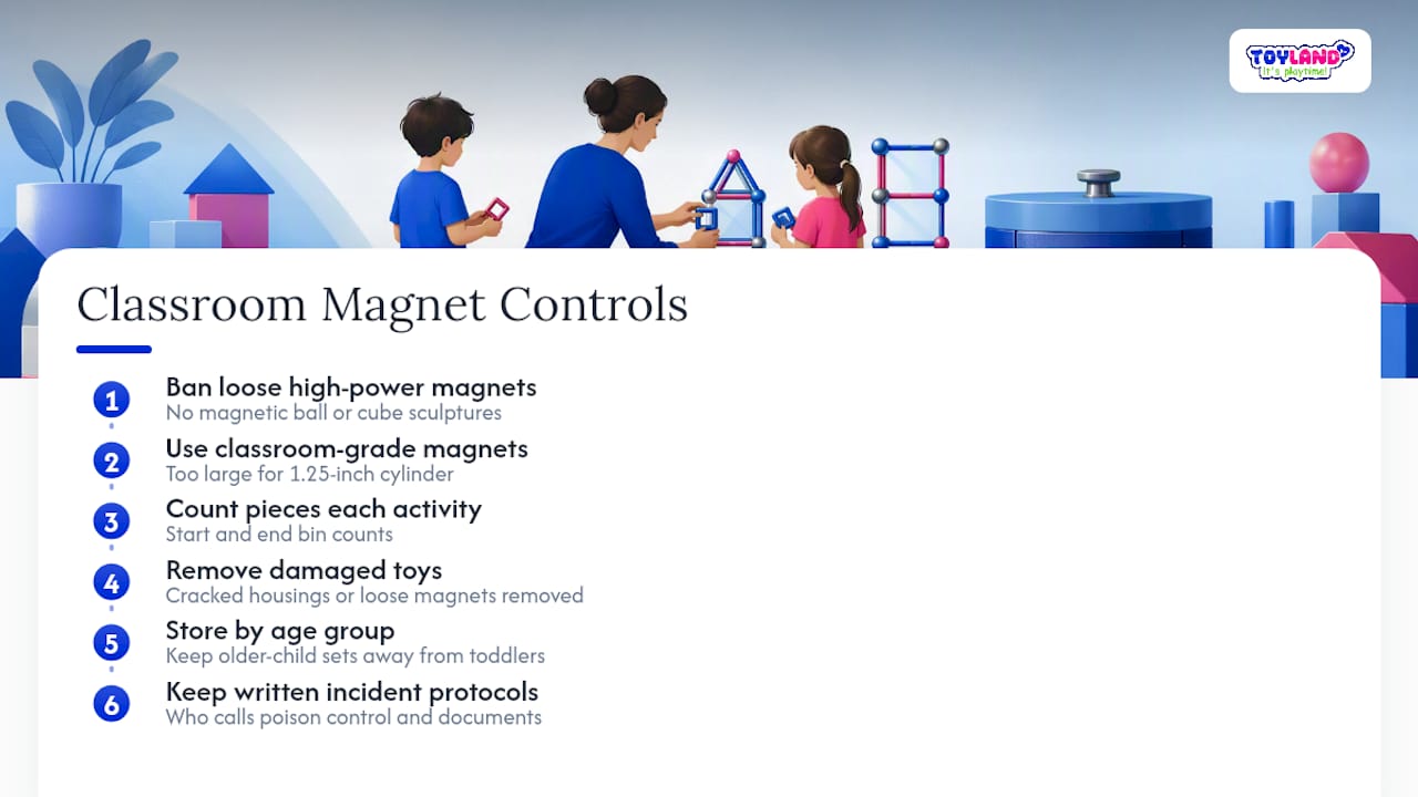 Six school magnet safety controls