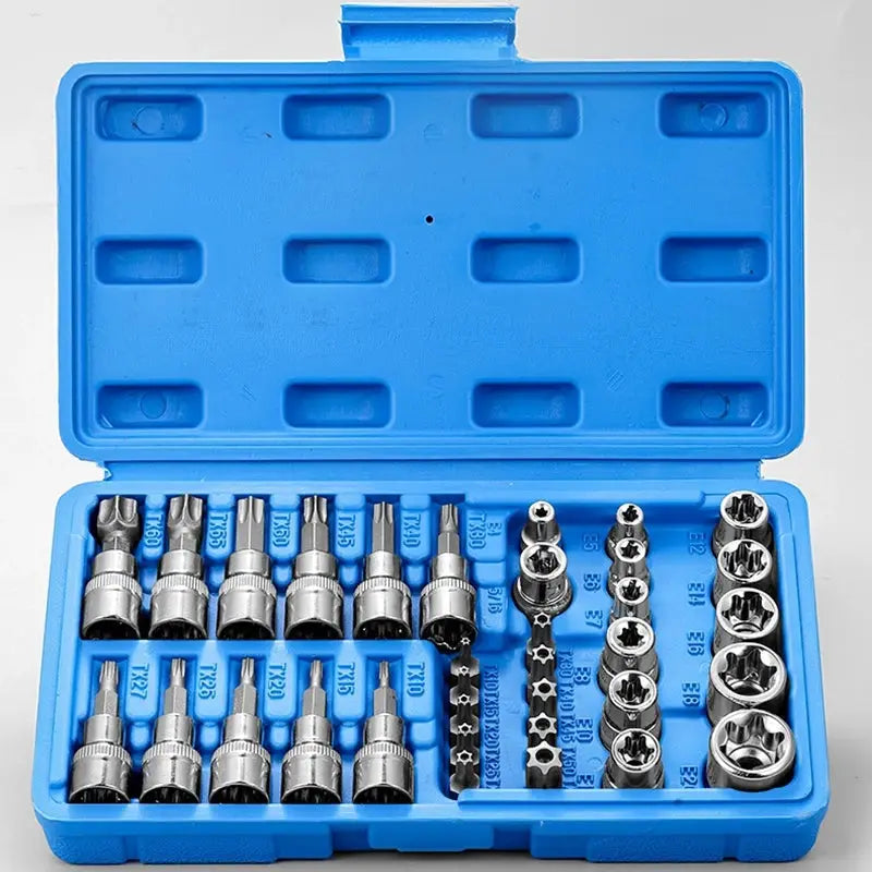 Torx Bit Socket Set | 34 Piece | Case Included | Quarter Inch Three Eighths Inch Half Inch Drives
