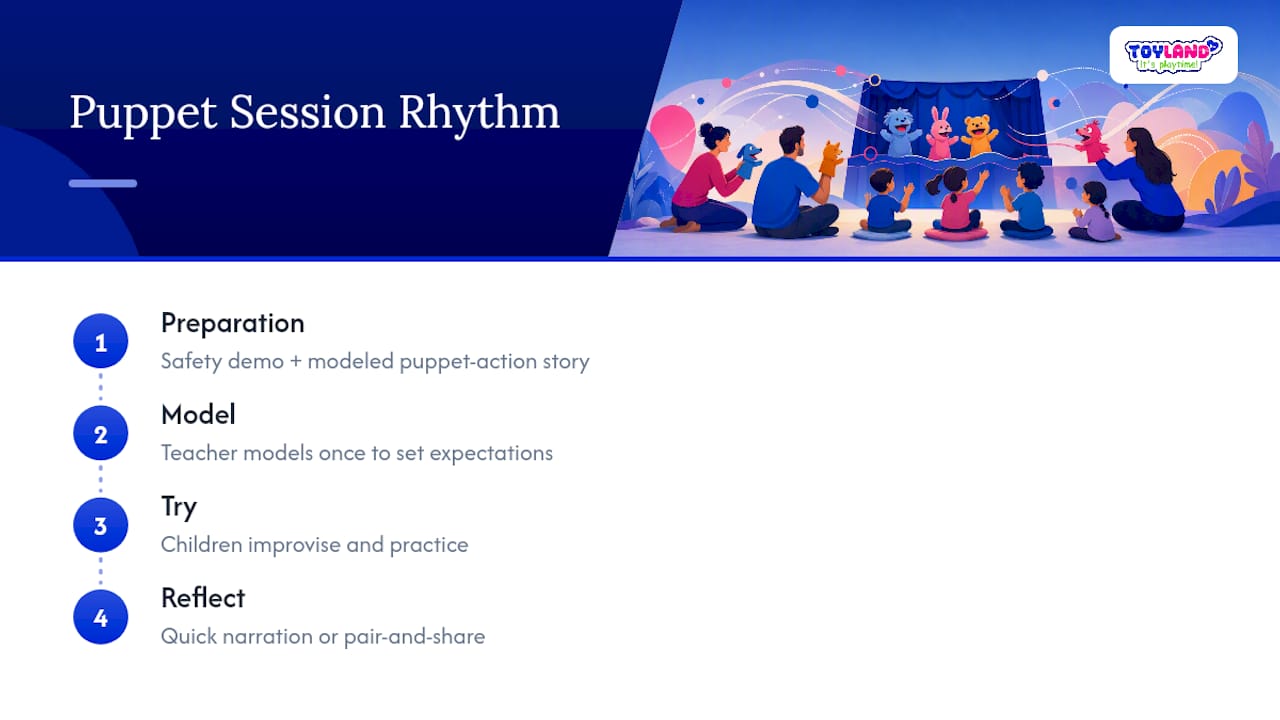 Three-step puppet session learning rhythm