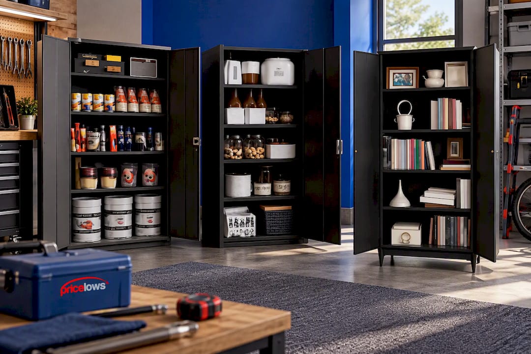 Black Locking Storage Cabinet With Shelves Heavy Duty