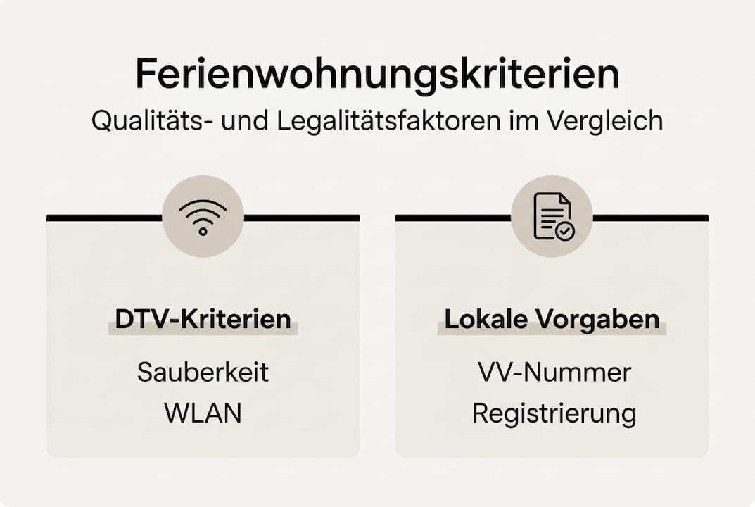 Infografik: Was eine Ferienwohnung wirklich ausmacht – Qualitätsmerkmale und rechtliche Vorgaben auf einen Blick