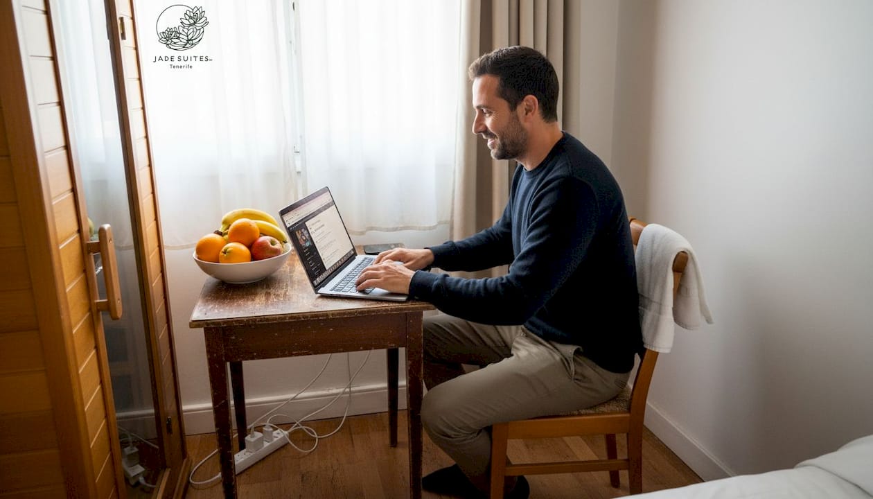 Arbeiten in einer Ferienwohnung mit eigener Sauna – so lässt sich Beruf und Entspannung perfekt verbinden.