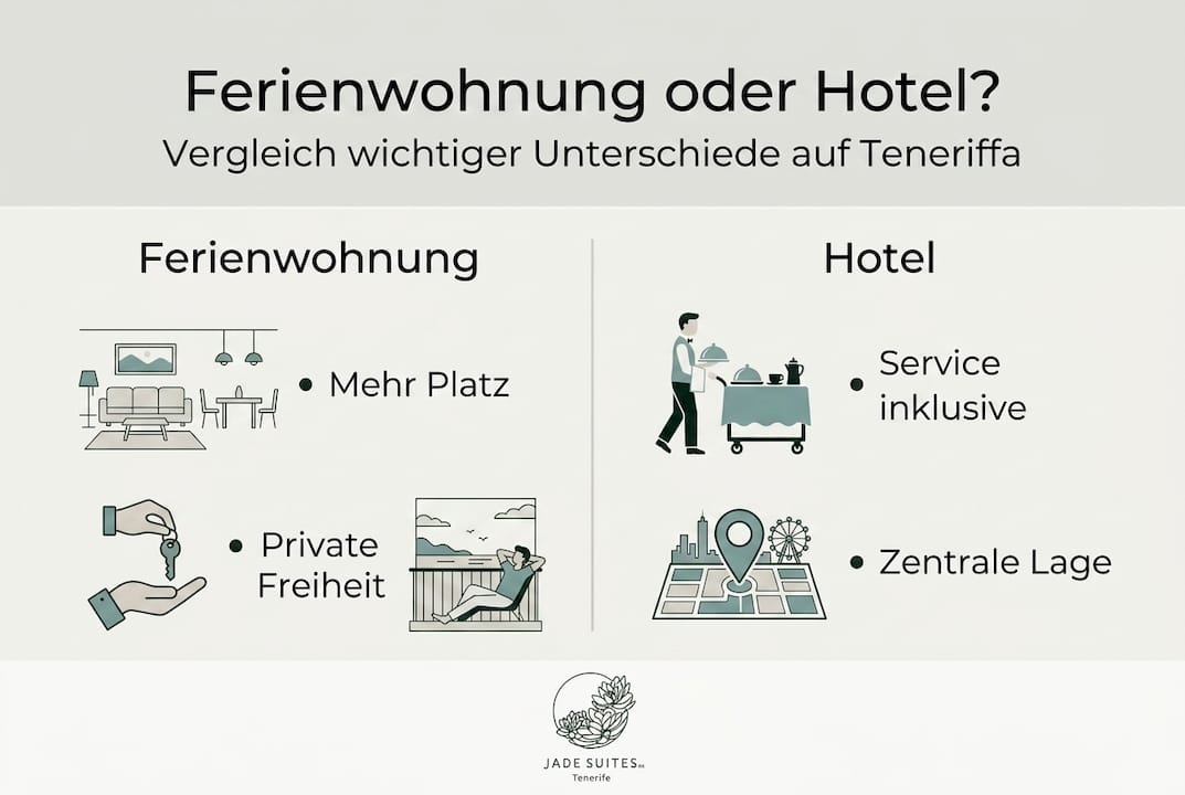 Grafik: Die wichtigsten Unterschiede zwischen Ferienwohnung und Hotel im Überblick