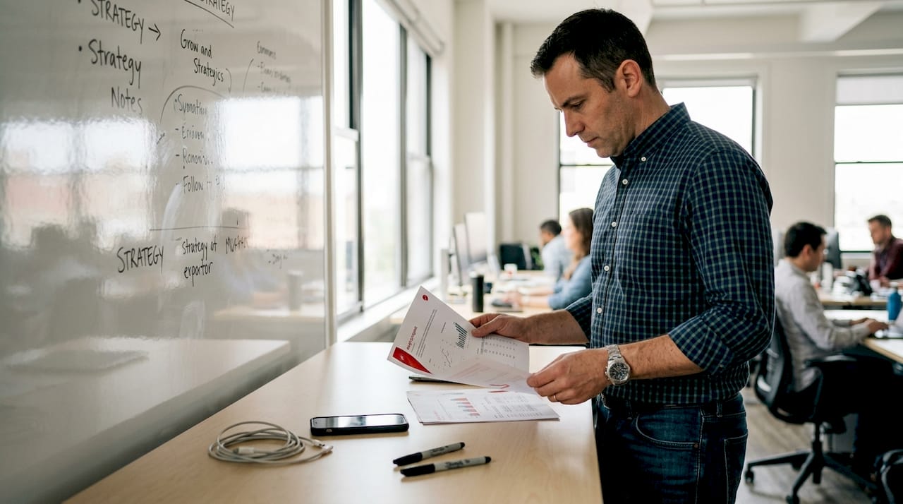 Marketer reviewing audience analytics in office