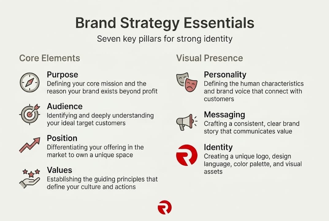 Infographic showing seven brand strategy fundamentals