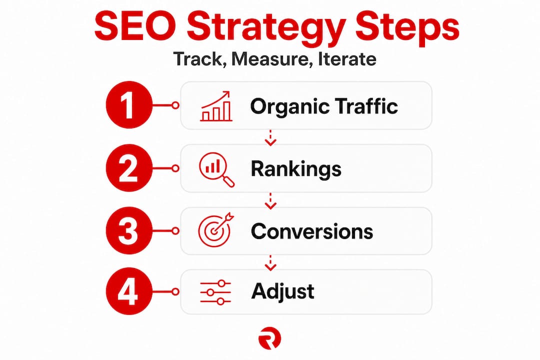Infographic showing SEO tracking workflow steps