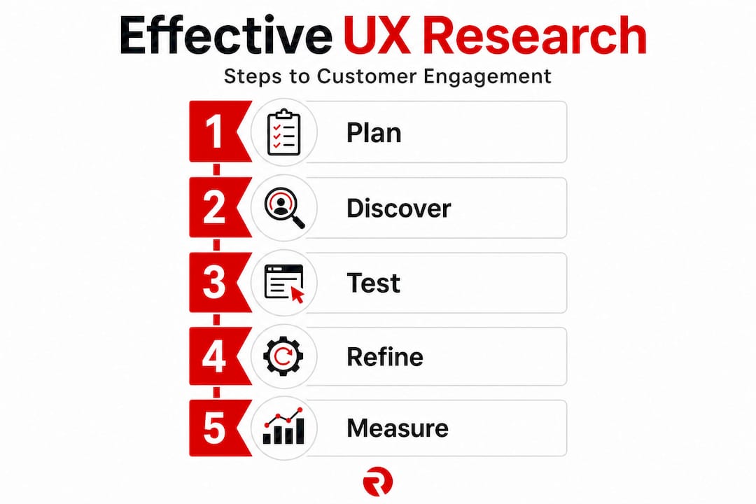 Infographic showing effective UX research steps