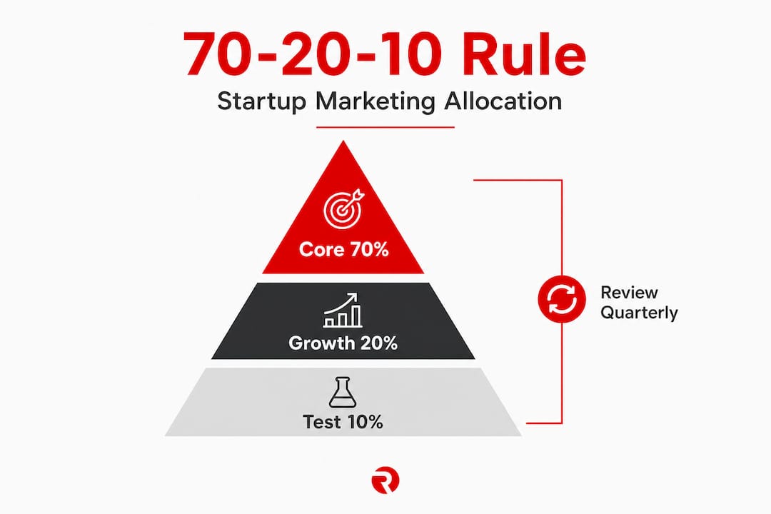Infographic explaining 70-20-10 marketing rule