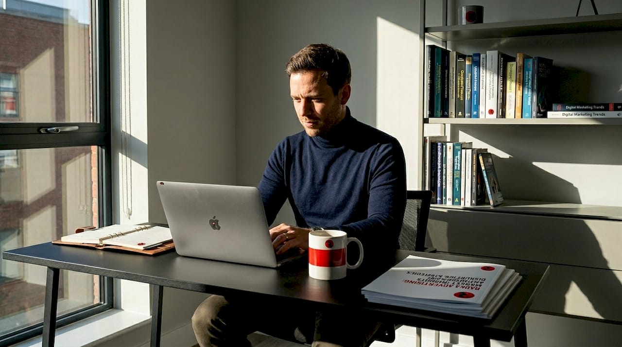 Entrepreneur working on digital strategy in office