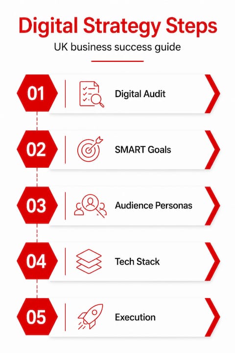 Infographic outlining digital strategy process steps