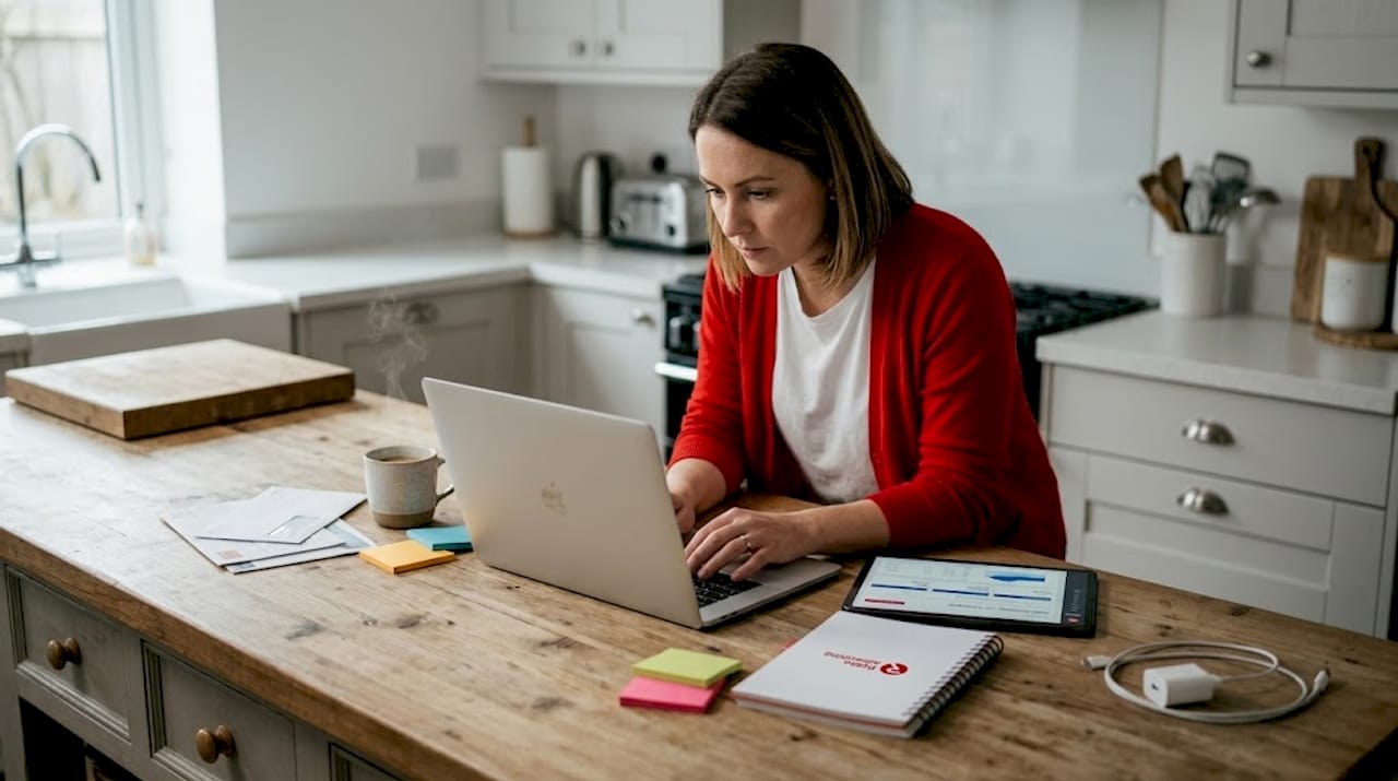 Business owner working on digital strategy at kitchen table