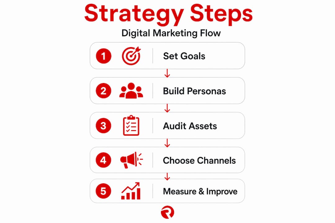 Infographic of five key digital marketing strategy steps