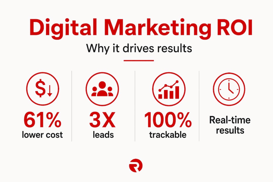 Infographic highlighting digital marketing ROI advantages