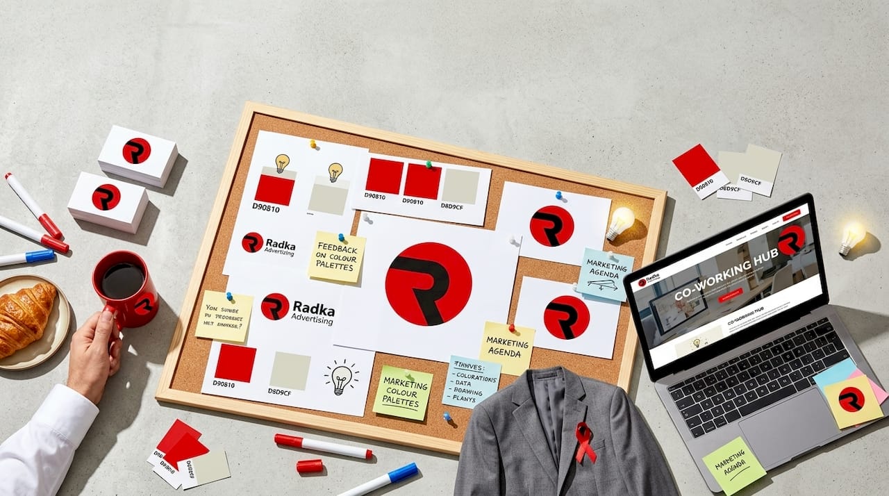 Team reviews brand visuals together