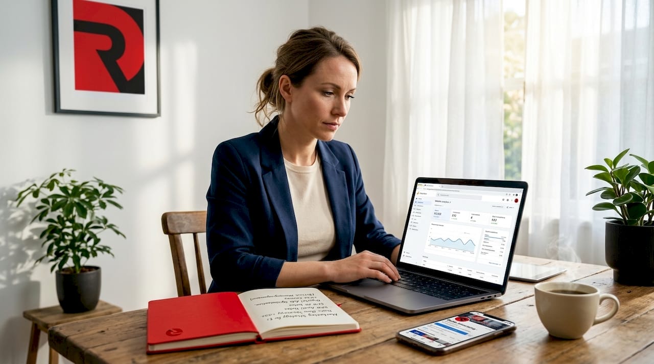 UK business owner working on digital marketing