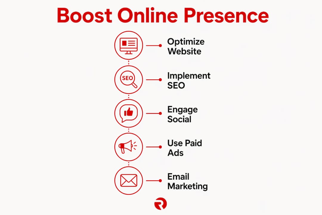 Infographic showing 5 steps to boost online presence