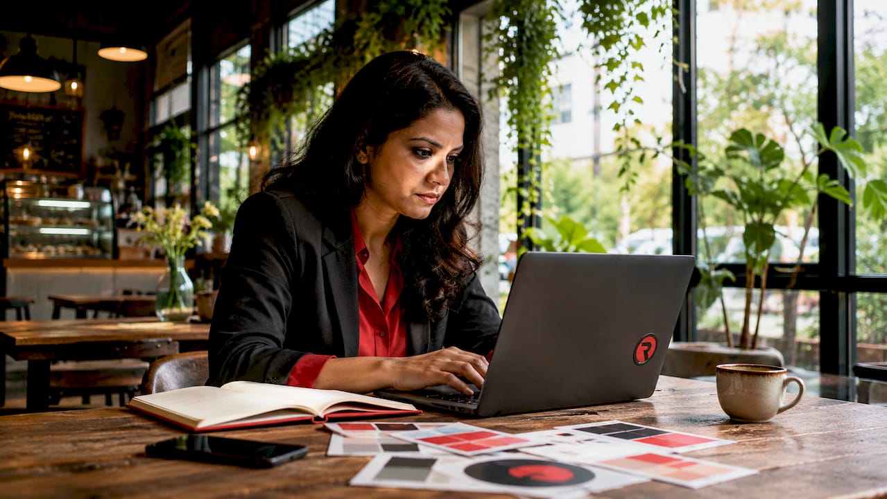 Entrepreneur working on digital marketing laptop