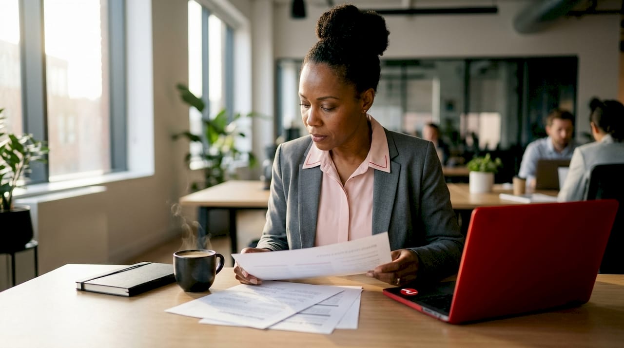 Marketing manager reviewing brand strategy notes