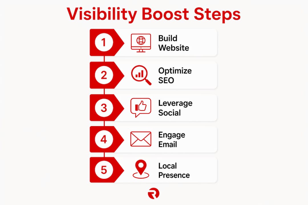 Infographic showing key steps to boost business visibility