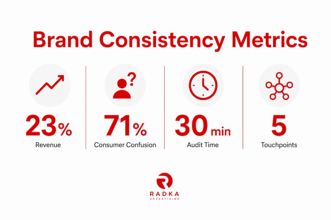 Infographic presenting key brand consistency metrics