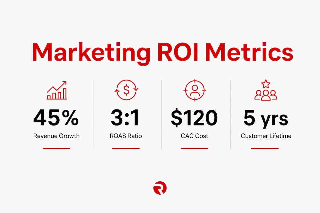 Infographic showing key marketing ROI metrics