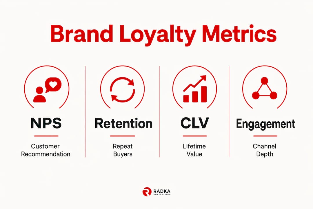 Infographic illustrating key brand loyalty measurement metrics