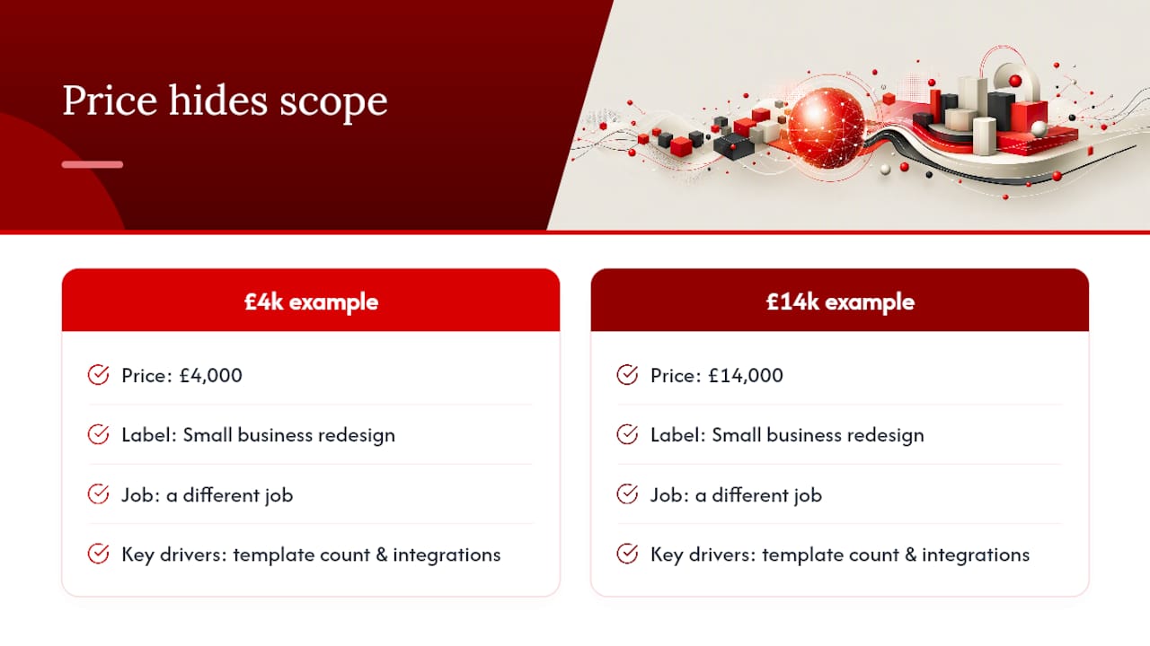 Website redesign costs compared by scope