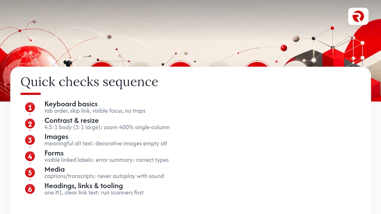 Web accessibility checklist: what to run right now — overview diagram
