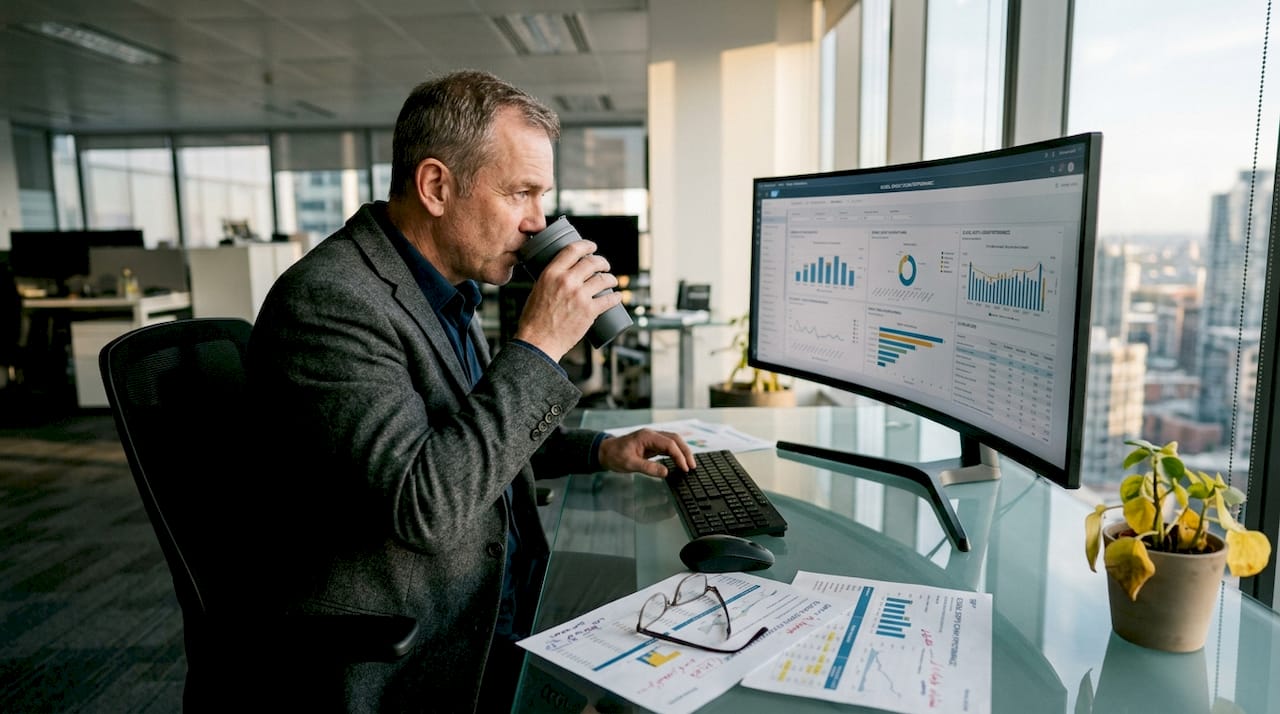 Manager reviewing SAP analytics dashboard